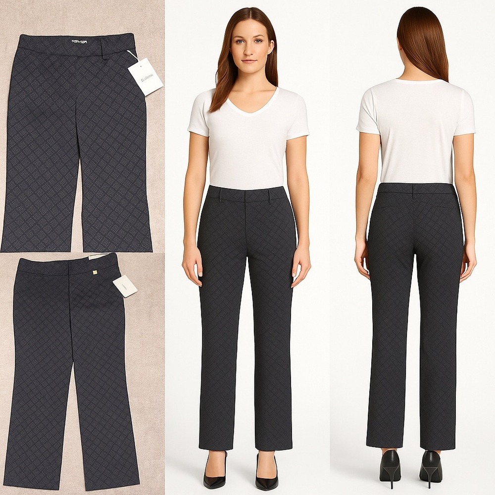 Ellen‎ Tracy Gray Diagonal Plaid Size 6 NWT Mid Rise Stretch Straight Leg Slacks